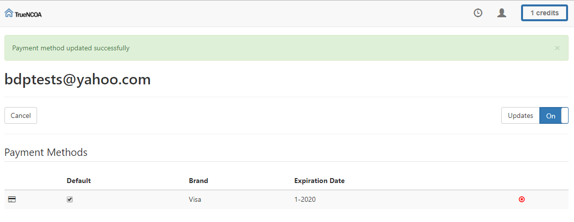 truencoa payment default method